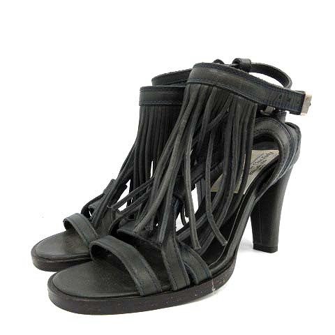 中古 ピッピシック Pippichic サンダル フリンジ オープントゥ ハイヒール ベルト 37 23 5cm 24 0cm 黒 ブラック An14 レディース ベクトル 古着 Andapt Com