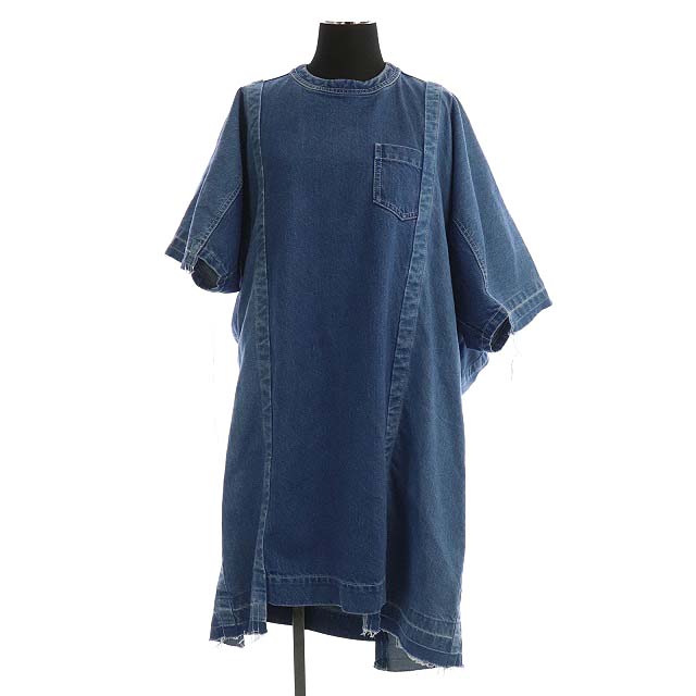 中古 サカイ Sacai 再構築デニム ワンピース 膝丈 五分袖 カットオフ 切替 1 青 ブルー Es Os レディース ベクトル 古着 2107 Tajikhome Com
