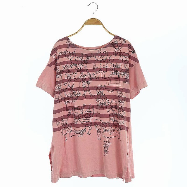 中古 アルベロベロ Alberobello Olleborebla ぶたさんプリントボーダーtシャツ カットソー チュニック 半袖 ビジュー装飾 ピンク 紫 パープル Es Os レディース ベクトル 古着 2107 Factor100 Co Il