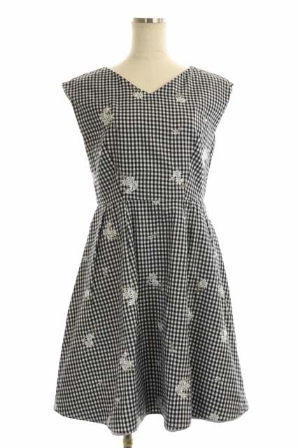 中古 ノエラ Noela リバーシブルワンピース ひざ丈 チェック 花柄 刺繍 紫 パープル 黒 ブラック Mf Os Sh レディース ベクトル 古着 2107 Sermus Es