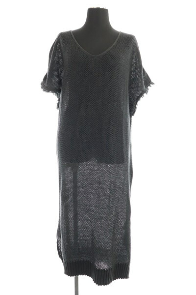 中古 ワランス Wa Lance リネンニットワンピース ロング 半袖 黒 ブラック My Os レディース ベクトル 古着 Jaquemeng Com