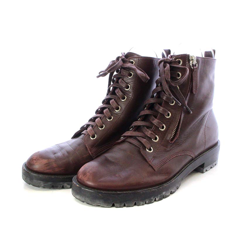 【中古】ジャンヴィトロッシ Gianvito Rossi コンバットレースアップブーツ ショート ローヒール レザー 37 24cm ボルドー 70695 /YO5 ■SH レディース 【ベクトル 古着】 231225｜ブランド古着の買取販売ベクトル