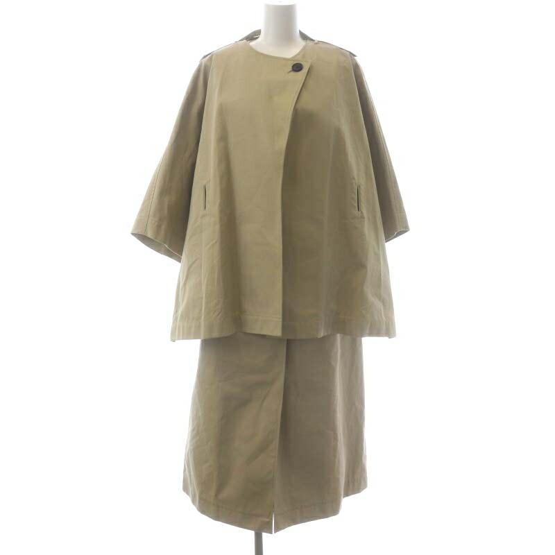 【中古】アドーア ADORE 23SS ハイブリットツイル コート ノーカラーポンチョコート 2点セット ジャケット ロングジレ レイヤード 38 ベージュ /HS ■OS レディース 【ベクトル 古着】 231226