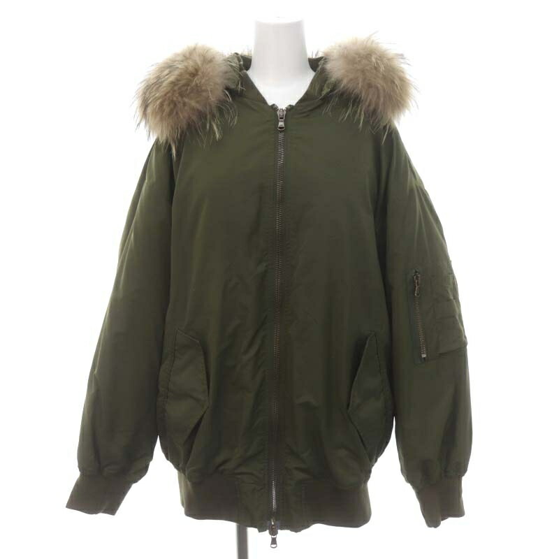 【中古】フォルテデイマルミ FORTE DEI MARMI COUTURE LAppartement取りまわし 落ち込むラインドライヴ付き添い人毛革襟上衣 MA-1 ラクーンファー 42 カーキ /ES ■os レディース 【ベクター 古着】 240131