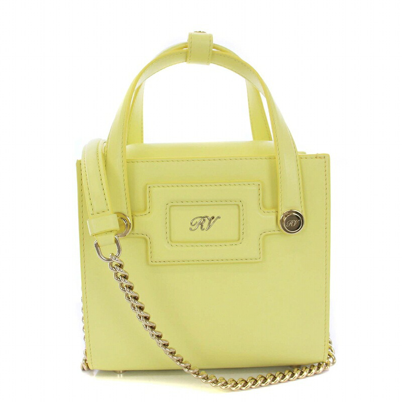 【中古】ロジェヴィヴィエ ROGER VIVIER 2WAY ハンドバッグ ショルダーバッグ チェーン レザー ロゴ 黄色 イエロー /KH レディース 【ベクトル 古着】 240405