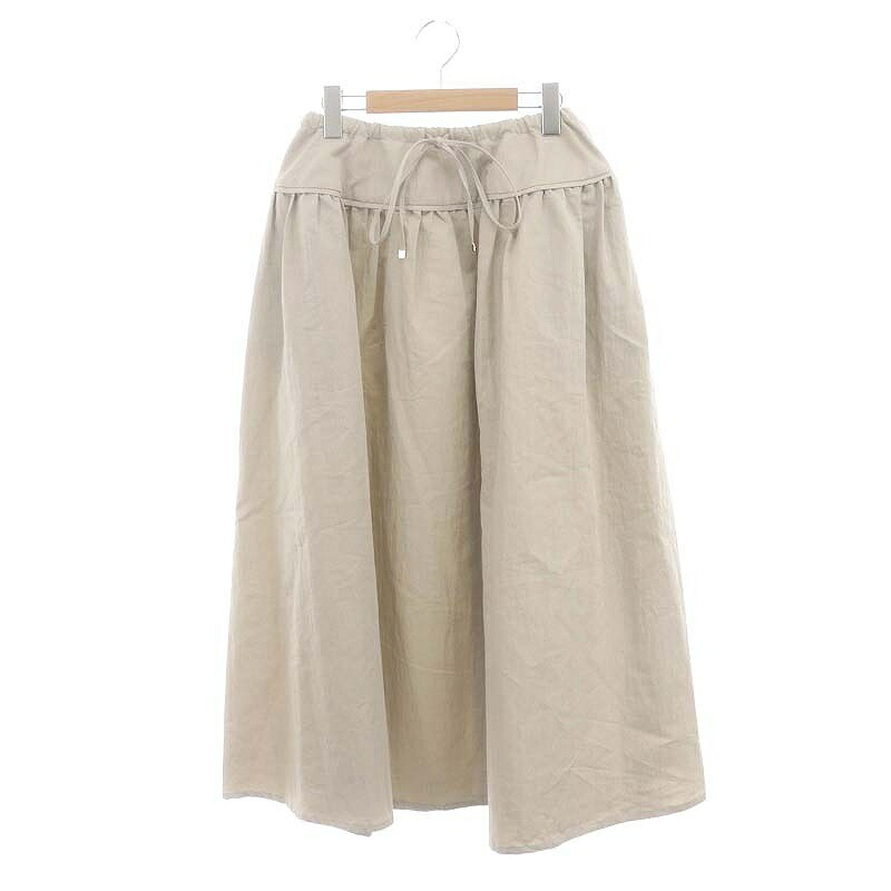 【中古】未使用品 エブール ebure 24SS ライトリンクルコットン ギャザースカート ロング マキシ丈 フレア イージー 36 ベージュ /MI ■OS レディース 【ベクトル 古着】 240610