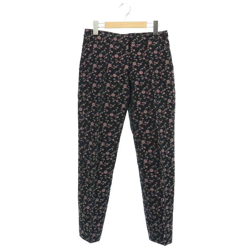 【中古】ドリスヴァンノッテン DRIES VAN NOTEN 箔ジャガードパンツ スリム センタープレス 総柄 ジッパーフライ 34 黒 赤 オフホワイト /DO ■OS メンズ 【ベクトル 古着】 240809