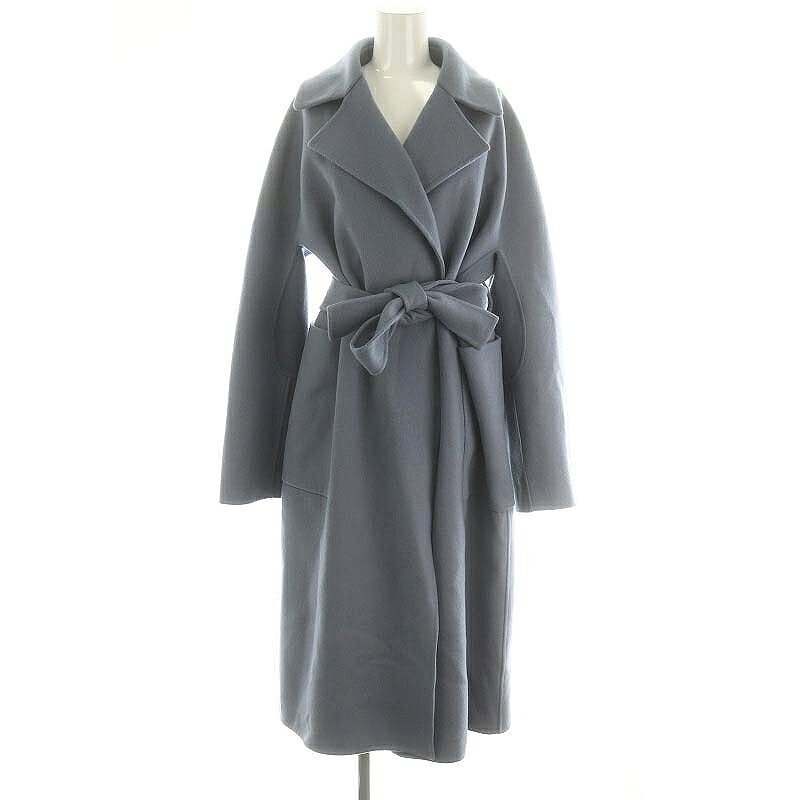 【中古】ブラミンク BLAMINK ベルテッドウールロングコート belted wool long coat アウター ベルト付き 38 M ダスティーブルー /YQ ■OS レディース 【ベクトル 古着】 241209