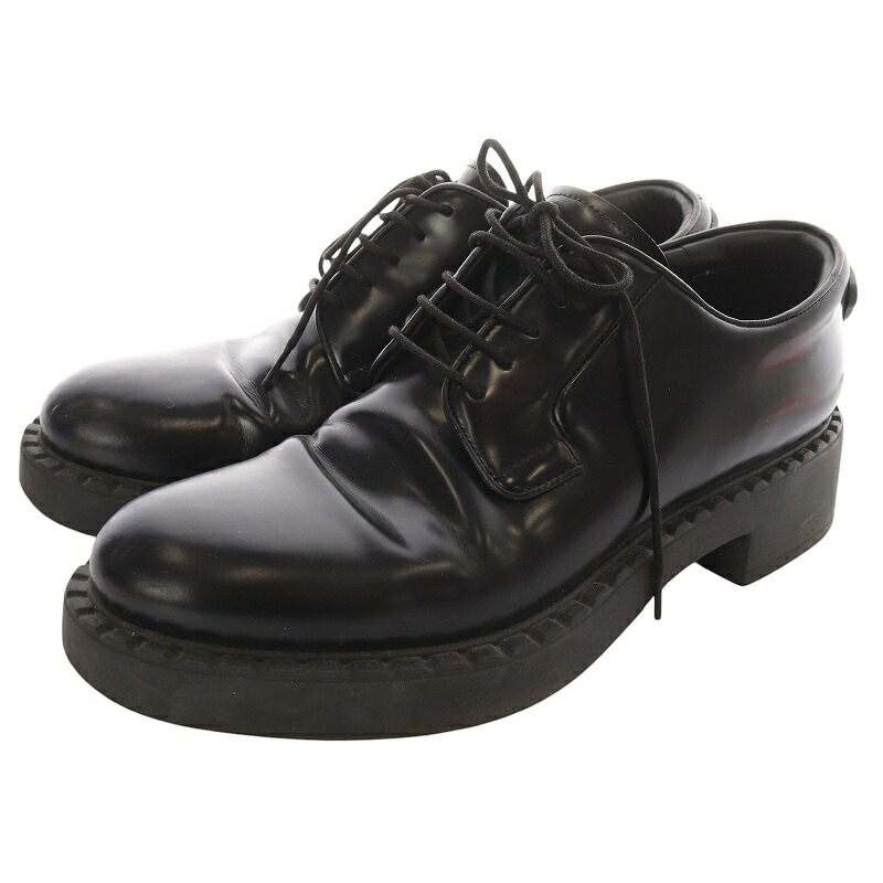 【中古】プラダ PRADA バックラバープレートシューズ レースアップシューズ 36 黒 黒いこと 1E877M /SR8 レディース 【ベクター 古着】 250312