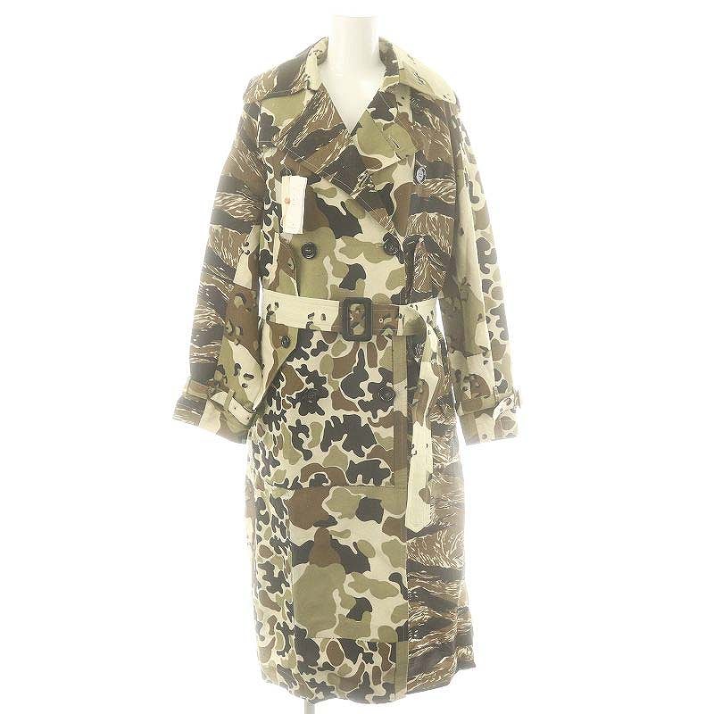 【中古】ゴールデングース GOLDEN GOOSE G26D030.A2 CAMOUFLAGE COAT カモフラージュコート チェスター リネン M カーキ 茶 アイボリー 黒 /MI ■OS レディース 【ベクトル 古着】 250331