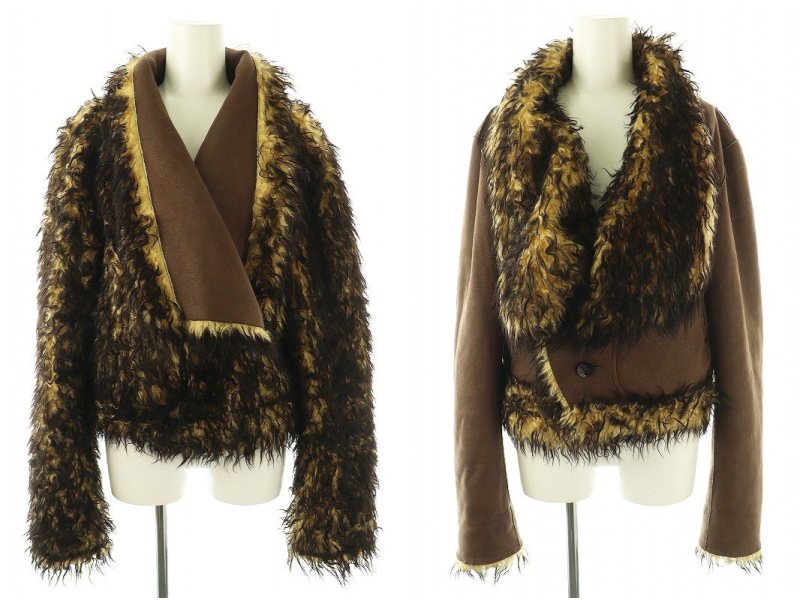 【中古】パーバーズ PERVERZE 23AW Vegan-Leather Wrap Neck Jacket ジャケット ブルゾン リバーシブル フェイクファー M ブラウン ベージュ 黒 /ES ■OS ■SH レディース 【ベクトル 古着】 250404|ブランド古着の買取販売ベクトル