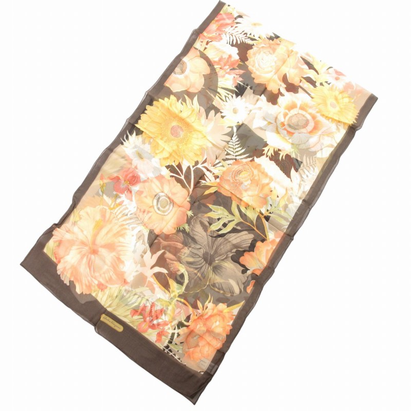 ☆美品☆ サルヴァトーレフェラガモ スカーフ 花柄 カーキ アイボリー フェラガモ Salvatore Ferragamo/スカーフ グリーン 花柄 大判