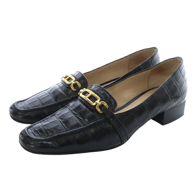 【中古】トムフォード TOM FORD クロコ型押し カーフレザー ビット付 Whitney ローファー 37 黒 ブラック W3333 /SR4 レディース 【ベクトル 古着】 250618