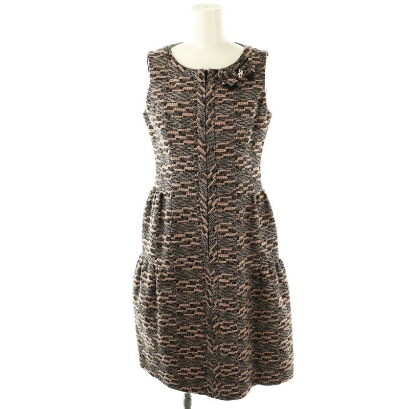 【美品】René ルネ　パール ノースリーブワンピース　ベージュ 美品】Rene ルネ ワンピース ベージュ サイズ:34(XS) | パール