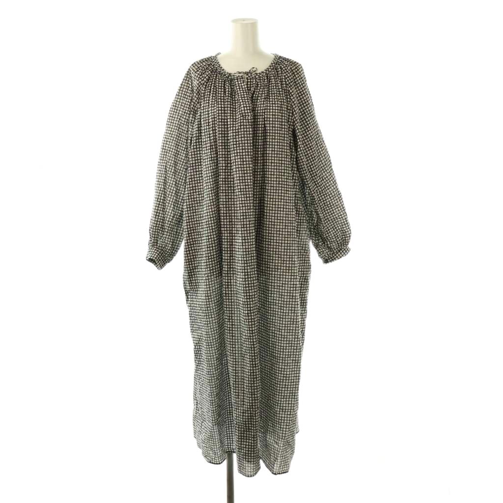 【中古】ティヤマイパリ T.yamai paris モノクロチェックプリントワンピース ロング 白 ホワイト 黒 ブラック /SS ■OS レディース 【ベクトル 古着】 250814