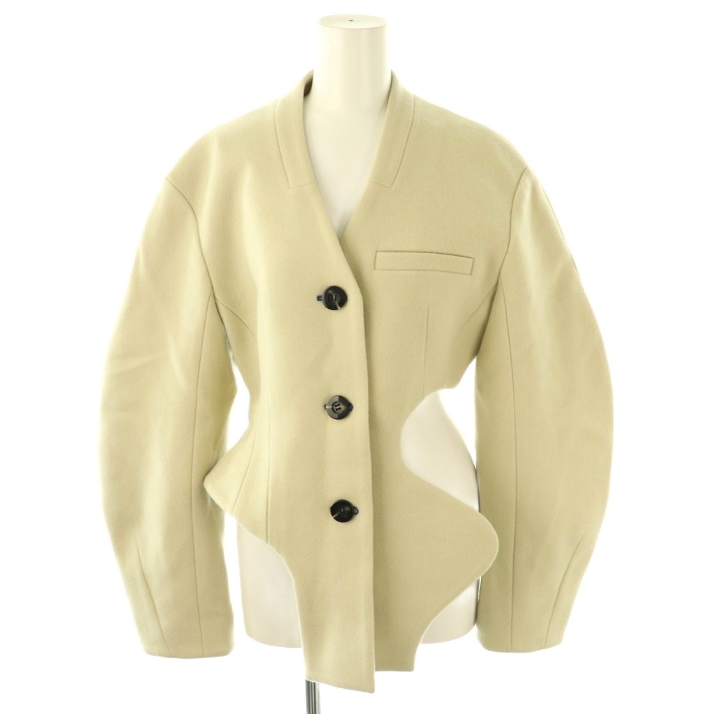 【中古】エンフォルド ENFOLD 24AW DESIGN JACKET デザインジャケット ノーカラージャケット ブルゾン 38 ベージュ /ES ■OS レディース 【ベクトル 古着】 250819