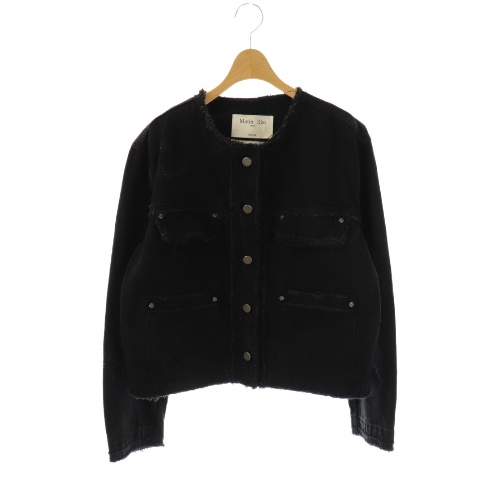 【Matin Kim 新品未使用】ブラック ロゴニットセーター F MATIN KIM】LOGO POINT JACQUARD KNIT CROP TOP☆送料・関税込