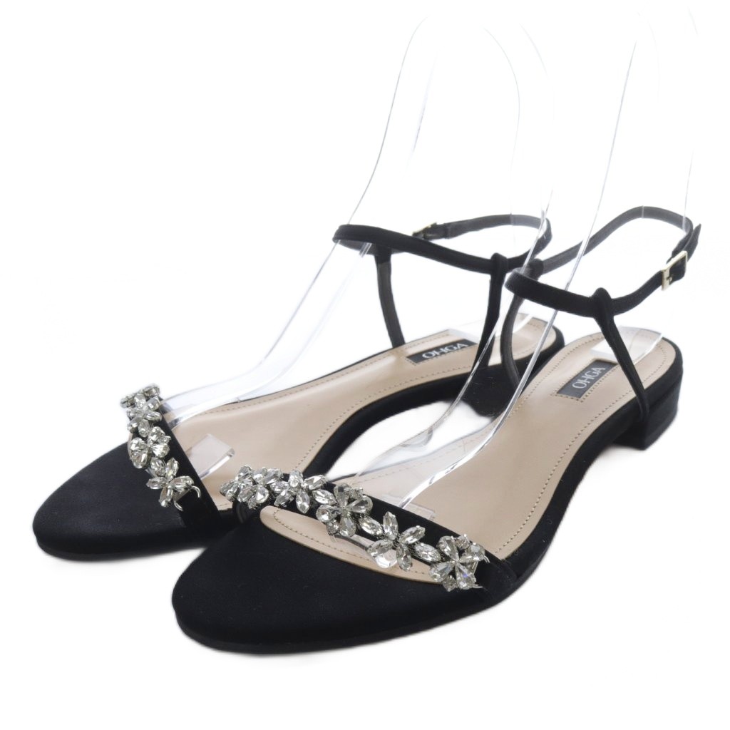 【中古】オーガ OHGA BIJOU LOOP SANDAL サンダル フラット ストラップ スエード L ブラック /YO24 レディース 【ベクトル 古着】 250911