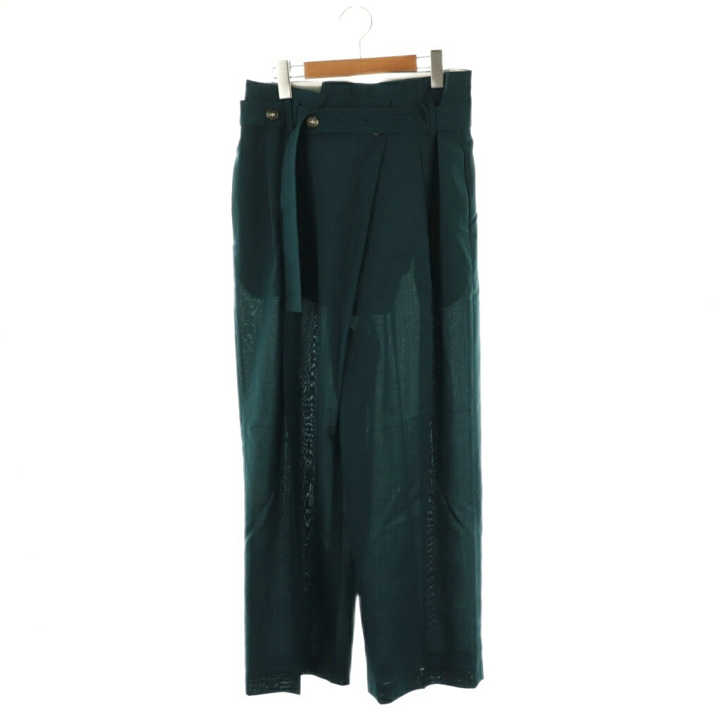 【中古】エンフォルド ENFOLD 25AW BELT WIDE-STRAIGHT TROUSERS パンツ ジッパーフライ 38 ブルーグリーン /DO ■OS レディース 【ベクトル 古着】 250911