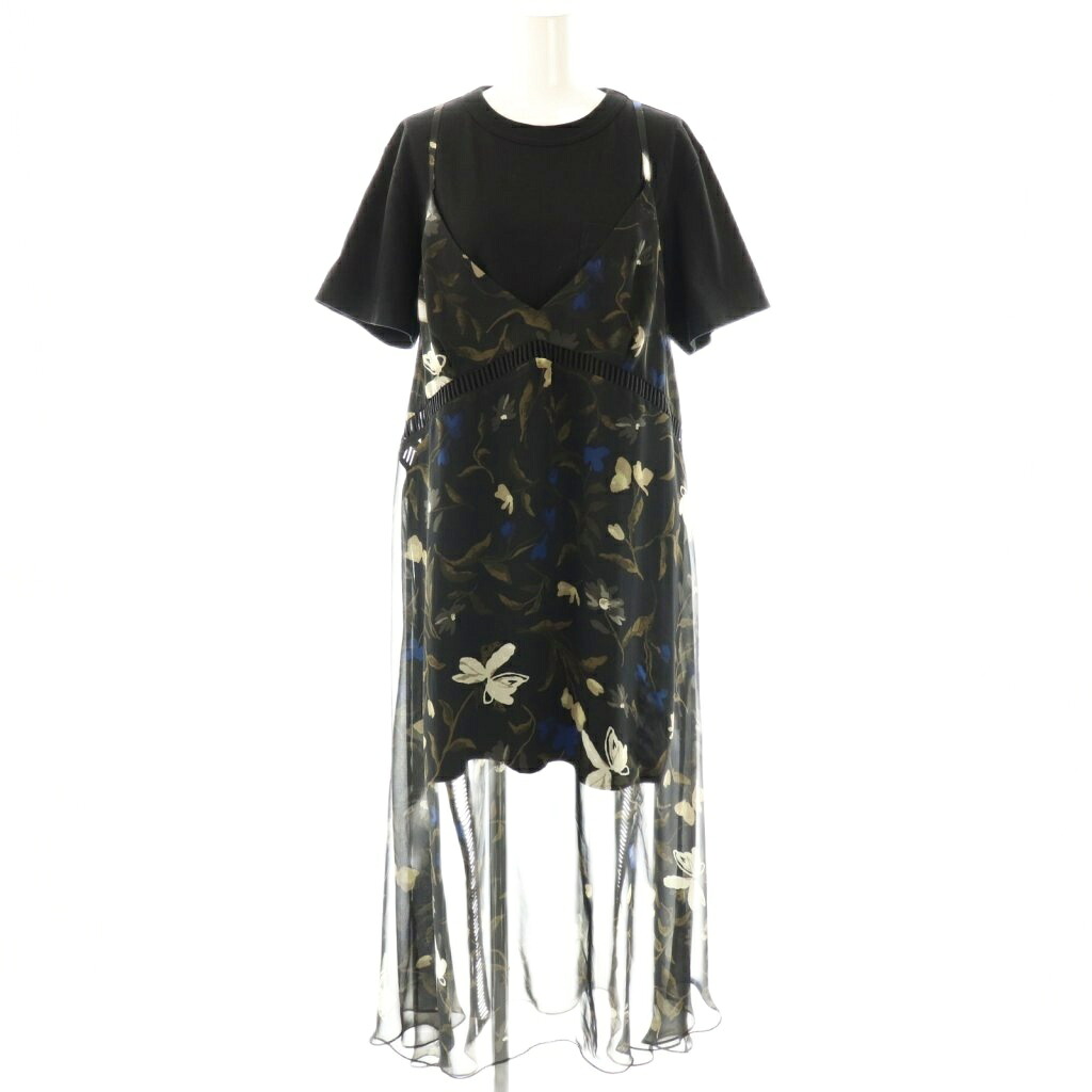 【中古】サカイ sacai 24SS 2点セット Floral Print Cotton Jersey Dress ドレス 半袖ワンピース 総柄キャミワンピース 2 ブラック マルチカラー 24-07302 /DO ■OS レディース 【ベクトル 古着】 251006