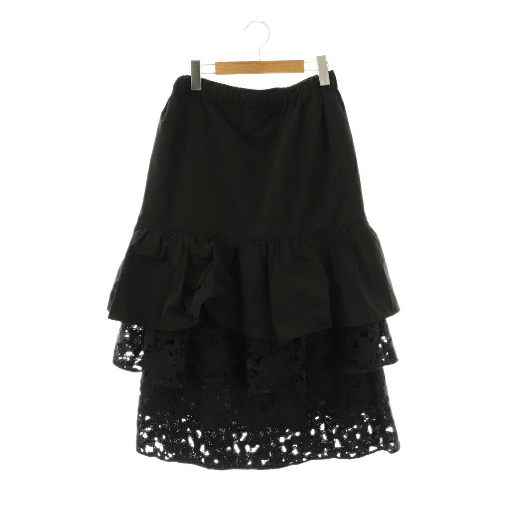 【中古】アドーア ADORE 25SS ミックスフラワーレーススカート ティアードスカート ロング 38 ブラック /ES ■OS レディース 【ベクトル 古着】 251010