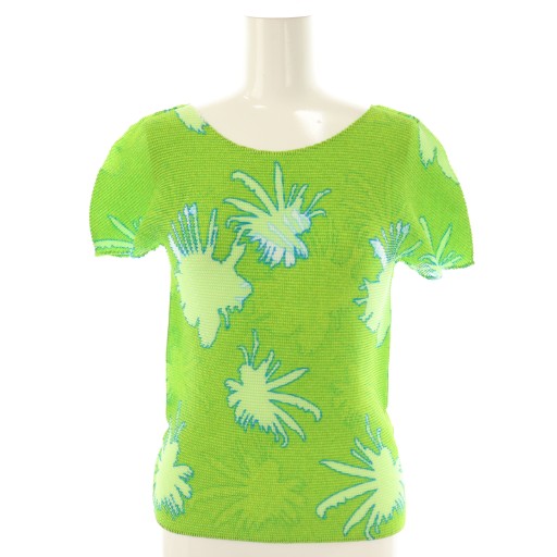 【中古】ミーイッセイミヤケ me ISSEY MIYAKE 半袖カットソー 黄緑 ライムグリーン 青 総柄 花柄 /CX ■OS レディース 【ベクトル 古着】 251022