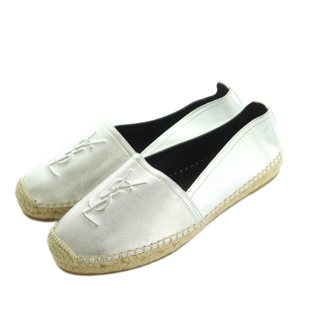 【中古】サンローラン パリ SAINT LAURENT PARIS エンボスドレザーエスパドリーユ スリッポン 37 23.5cm シルバーカラー LK 458573 /MI ■OS レディース 【ベクトル 古着】 251112