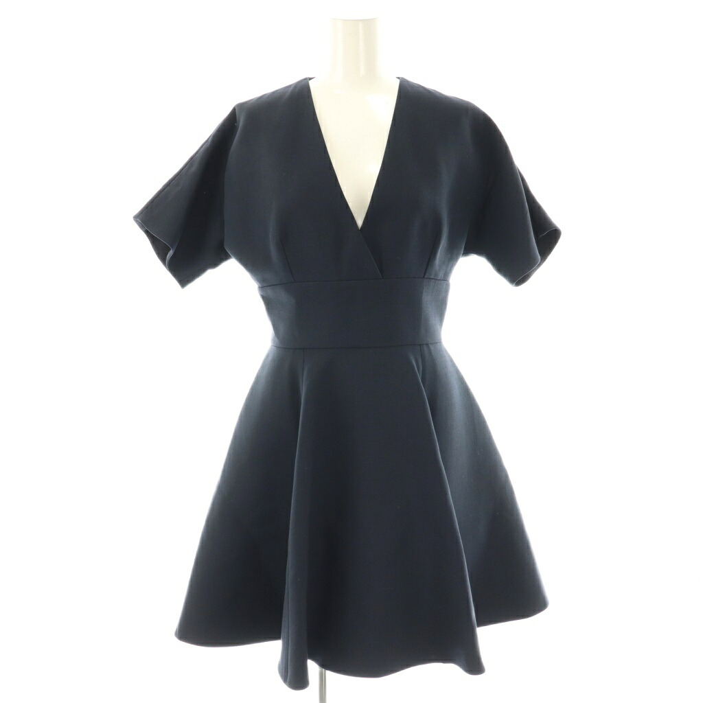 【中古】ディオール Christian Dior カシュクール半袖衣裳 膝丈 羊毛 地絹混 34 紺 /NR ■os レディース 【ベクター 古着】 251114