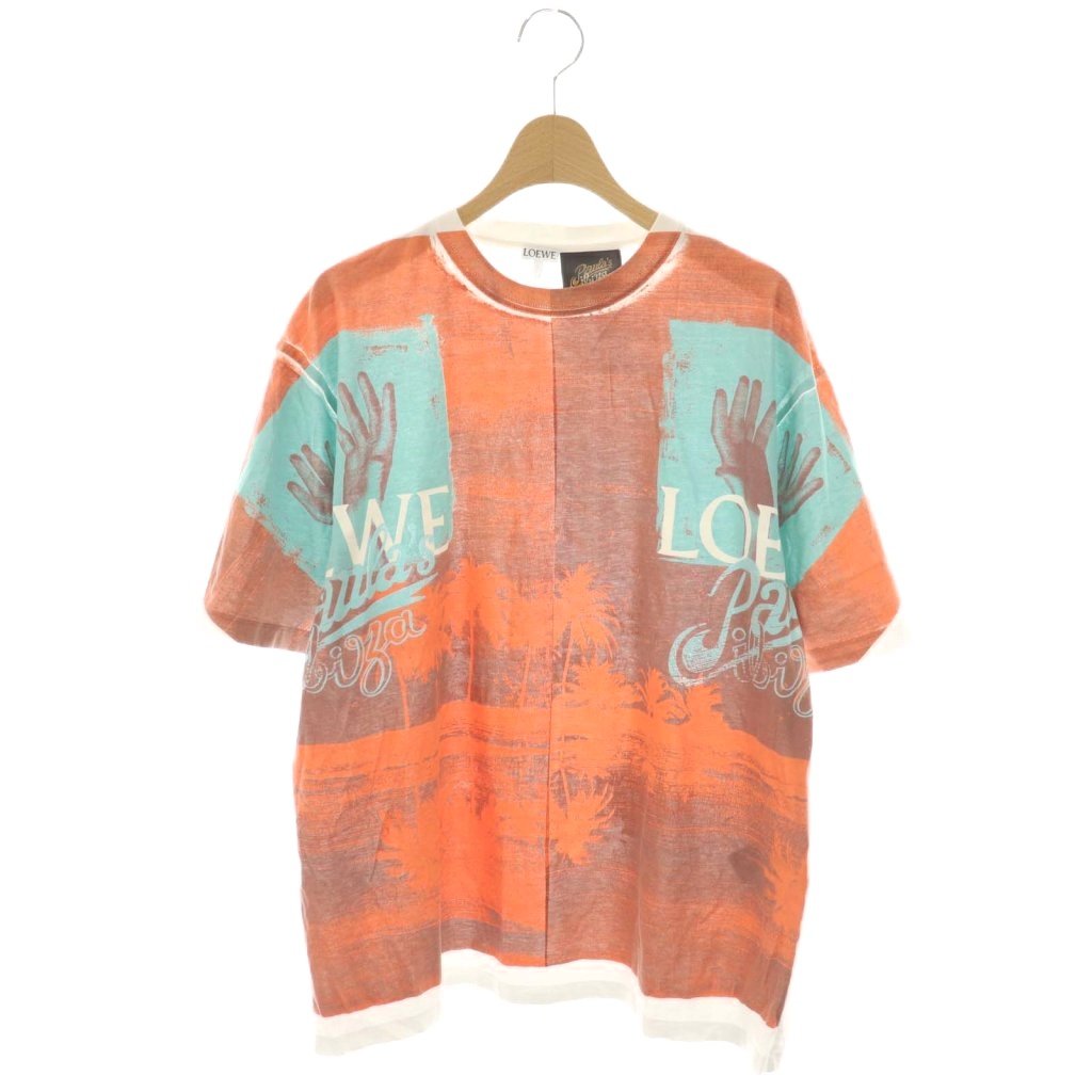 【中古】ロエベ LOEWE H616Y22X37 Paulas Ibiza Tシャツ カットソー 半袖 コットン XS 白 オレンジミントブルー /NR ■OS メンズ 【ベクトル 古着】 251114