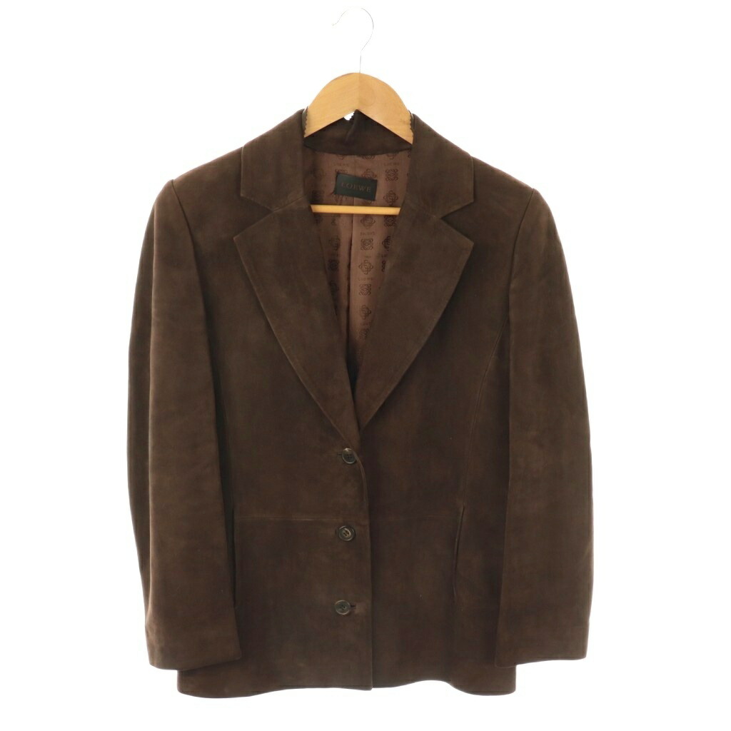 【中古】ロエベ LOEWE ラムレザースエードジャケット テーラード 総裏地 ブラウン /CX ■OS レディース 【ベクトル 古着】 251114
