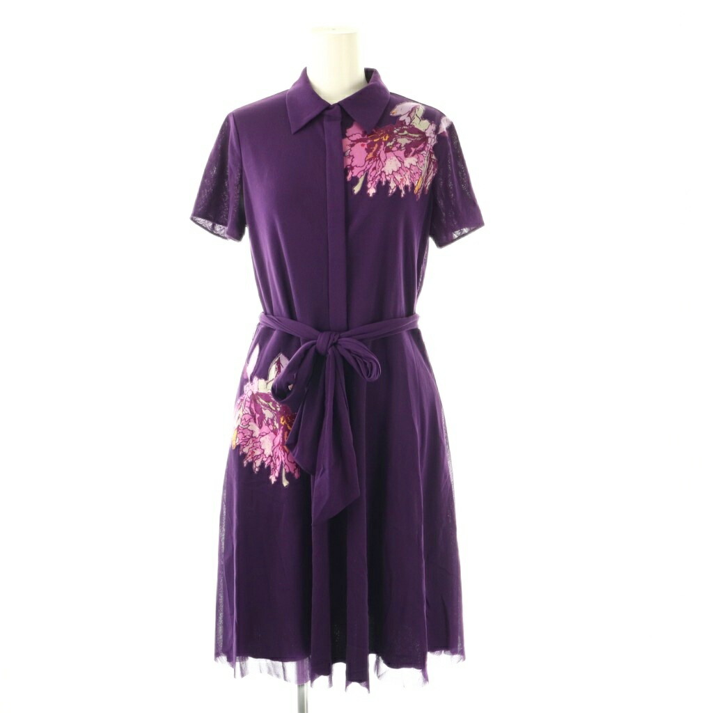【中古】ヴィヴィアンタム VIVIENNE TAM フラワーパワーネットワンピース 半袖 膝丈 0 紫 /NR ■OS ■SH レディース 【ベクトル 古着】 251117