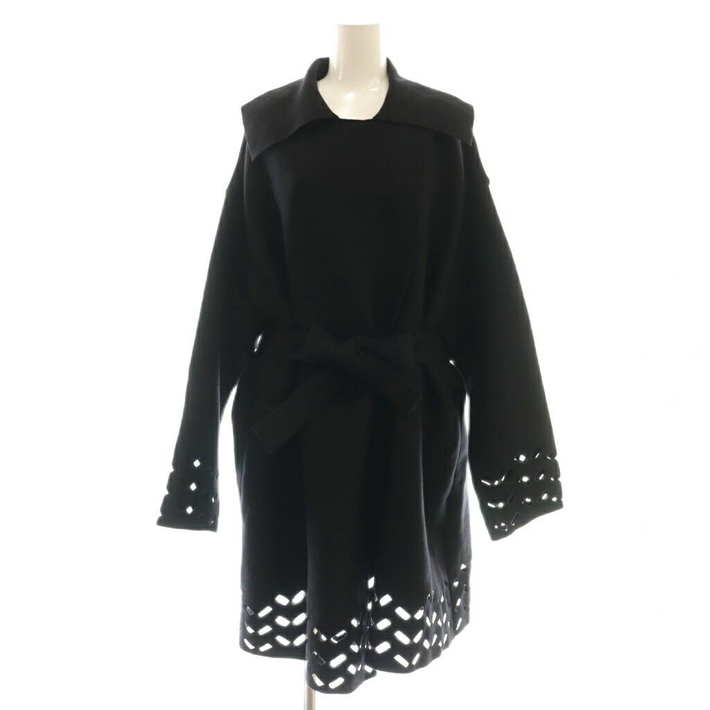 【中古】アライア ALAIA MANTEAU LONG カットデザイン ニットコート 36 ブラック /DF ■OS レディース 【ベクトル 古着】 251127