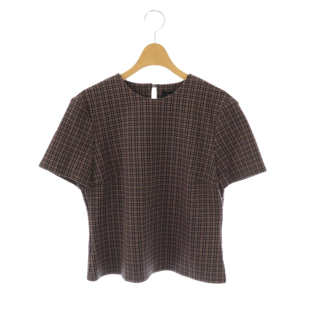 【中古】未使用品 セオリー Theory 25AW Knit Plaid Minimal Tee Tシャツ チェック カットソー 半袖 M ブラウン ブラック /HK ■OS ■SH レディース 【ベクトル 古着】 251118