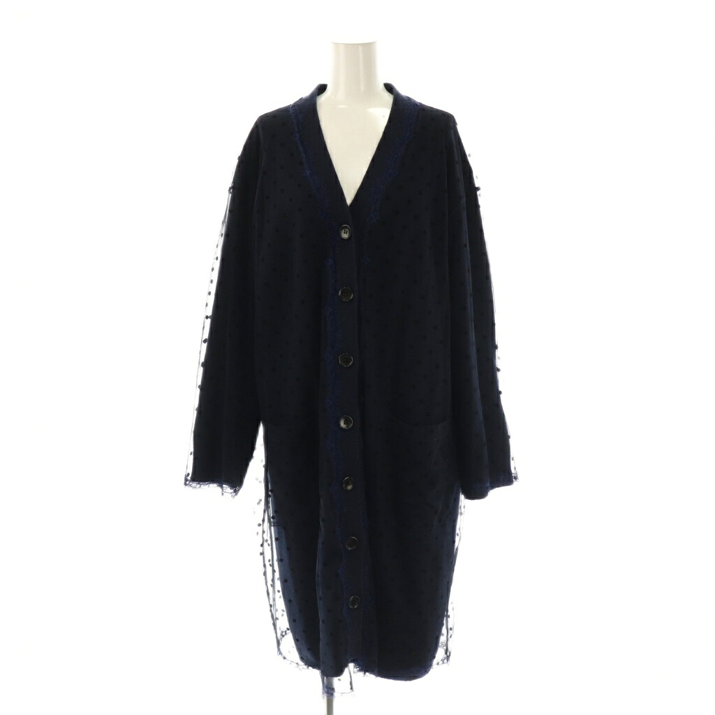 【中古】ミュベール muveil 24AW チュールニットガウン カーディガン 長袖 ドット ロング 厚手 Vネック 38 濃紺 /NR ■OS レディース 【ベクトル 古着】 251122