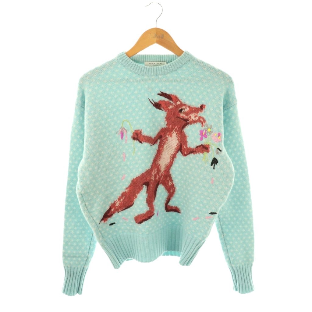 【中古】メゾンキツネ MAISON KITSUNE JM00565KT1074 ニット セーター 長袖 ウール モヘヤ混 XS 水色 /NR ■OS メンズ 【ベクトル 古着】 251128