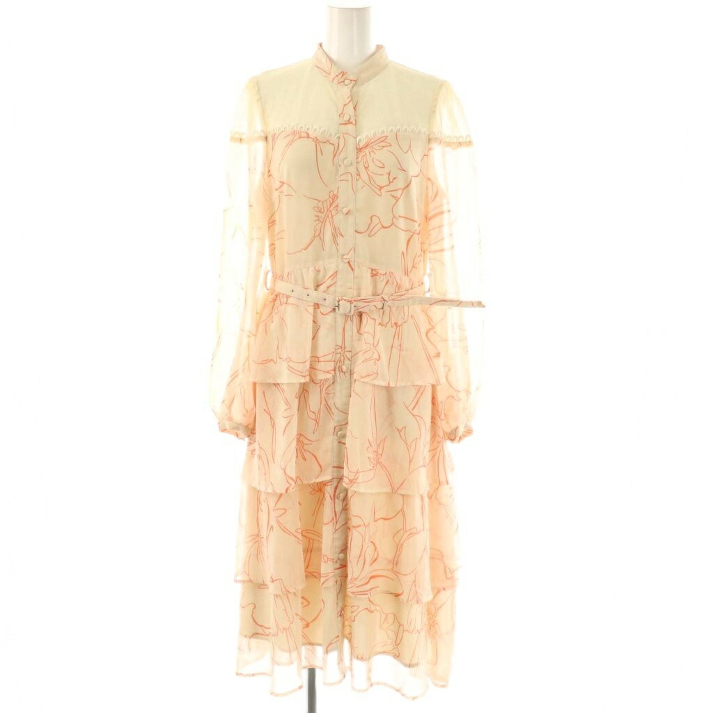 【中古】エラディエ ERADIE Print ruffle tiered dress F 象牙色 サクラ色 刷り上げる ラッフル ティアード 衣装 胴締め付き添い人 163350013 /AG ■os レディース 【ベクター 古着】 251201