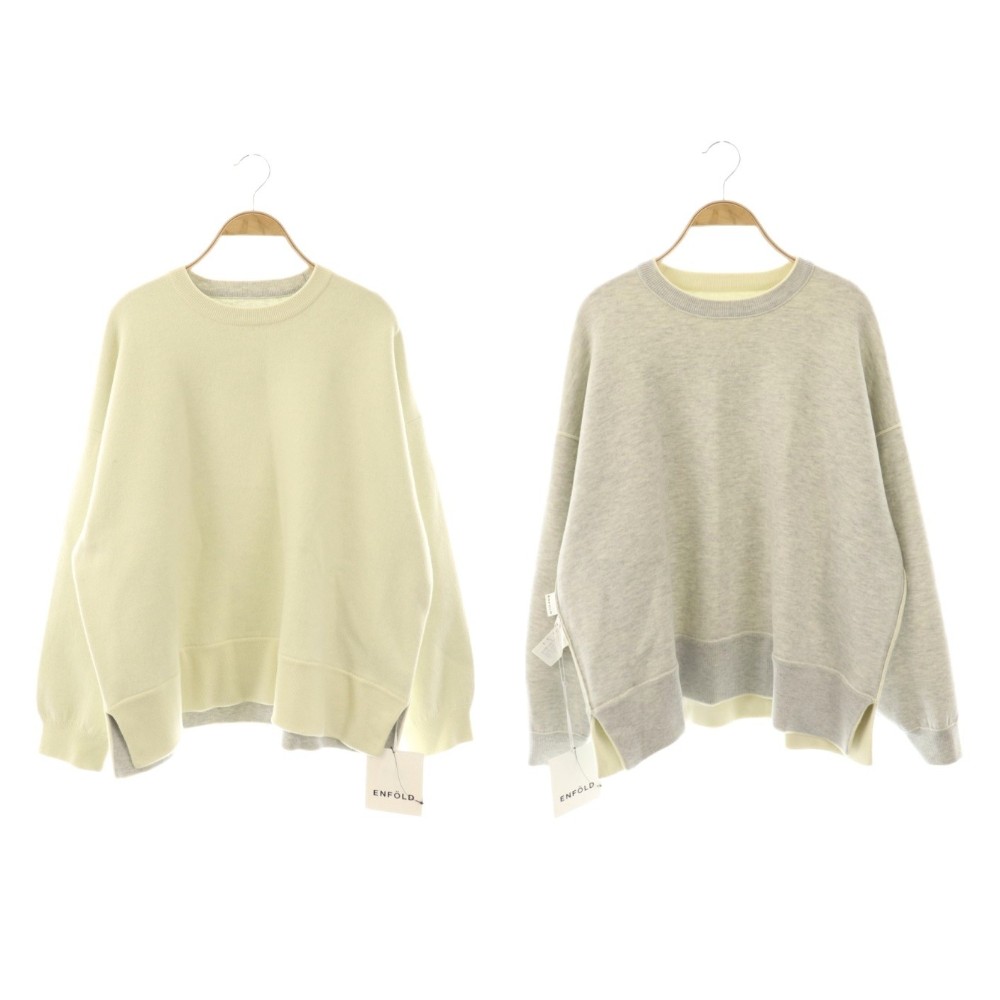 【中古】エンフォルド ENFOLD 25AW REVERSIBLE PULLOVER ニット セーター リバーシブル プルオーバー 38 クリームイエロー グレー /CX ■OS レディース 【ベクトル 古着】 251209