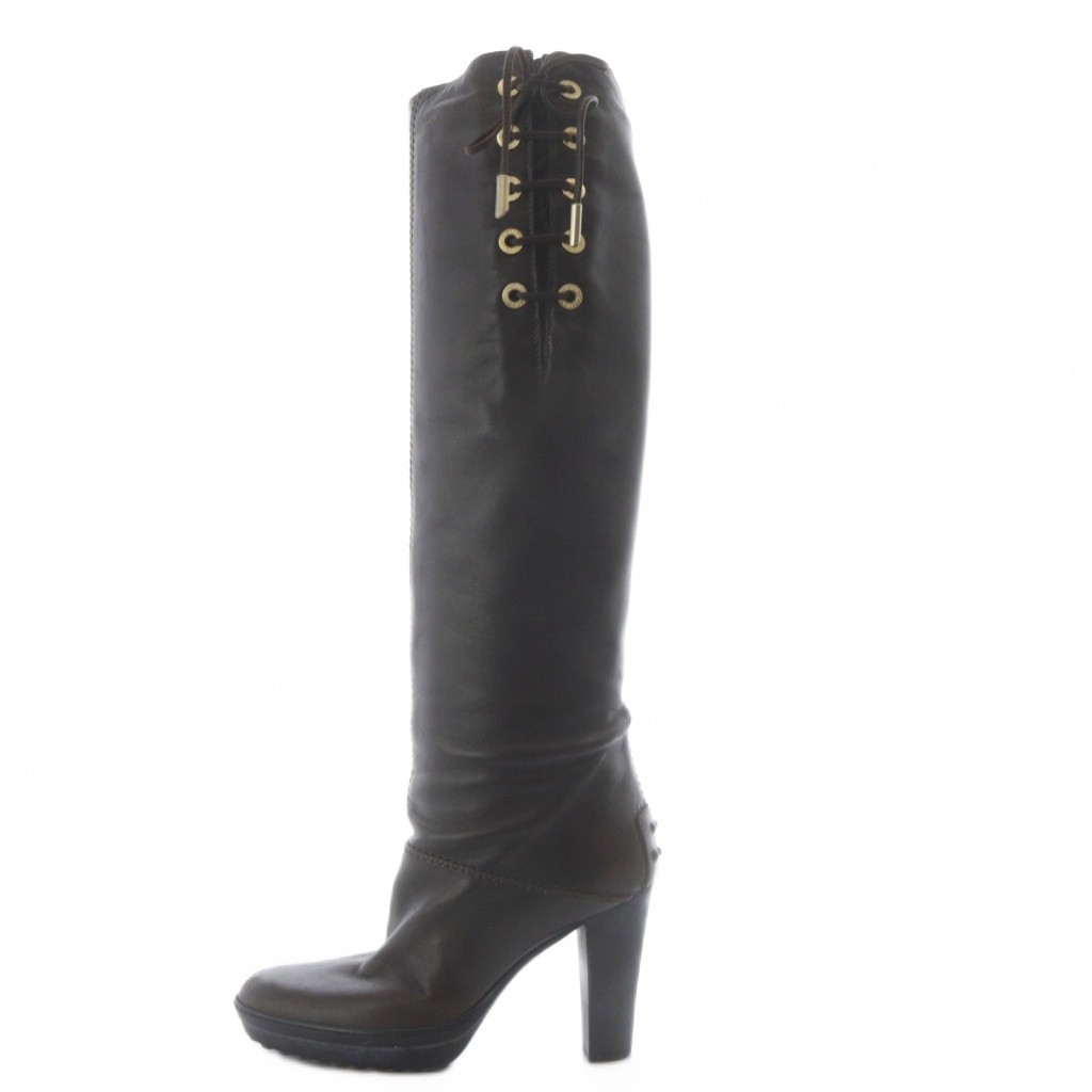 【中古】トッズ TOD'S ブーツ ロング ハイヒール サイドレースアップ レザー 35 ダークブラウン /YO8 ■SH レディース 【ベクトル 古着】 251215