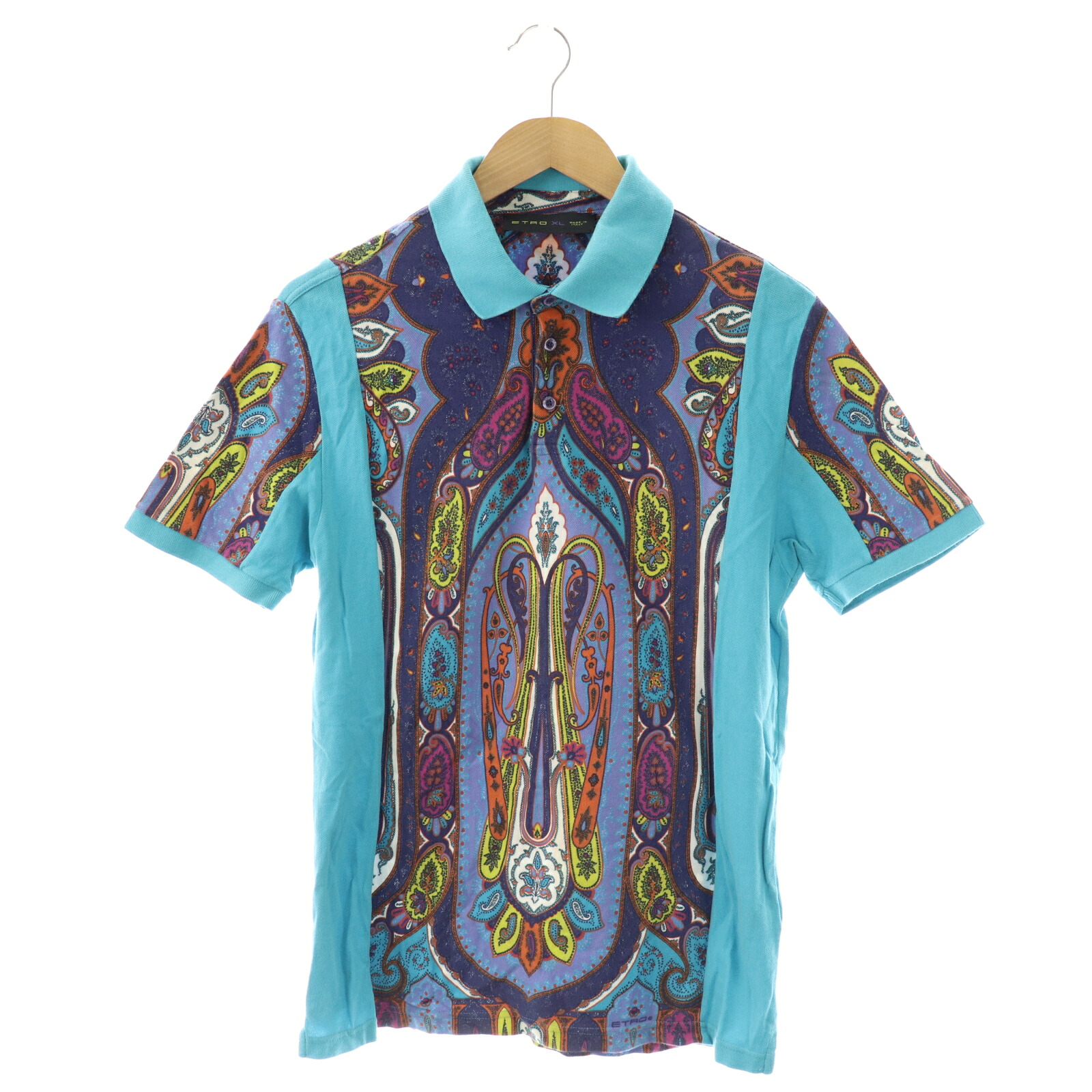 【中古】エトロ ETRO ペイズリー柄 ポロシャツ XL ターコイズブルー マルチカラー /ES ■OS メンズ 【ベクトル 古着】 251223