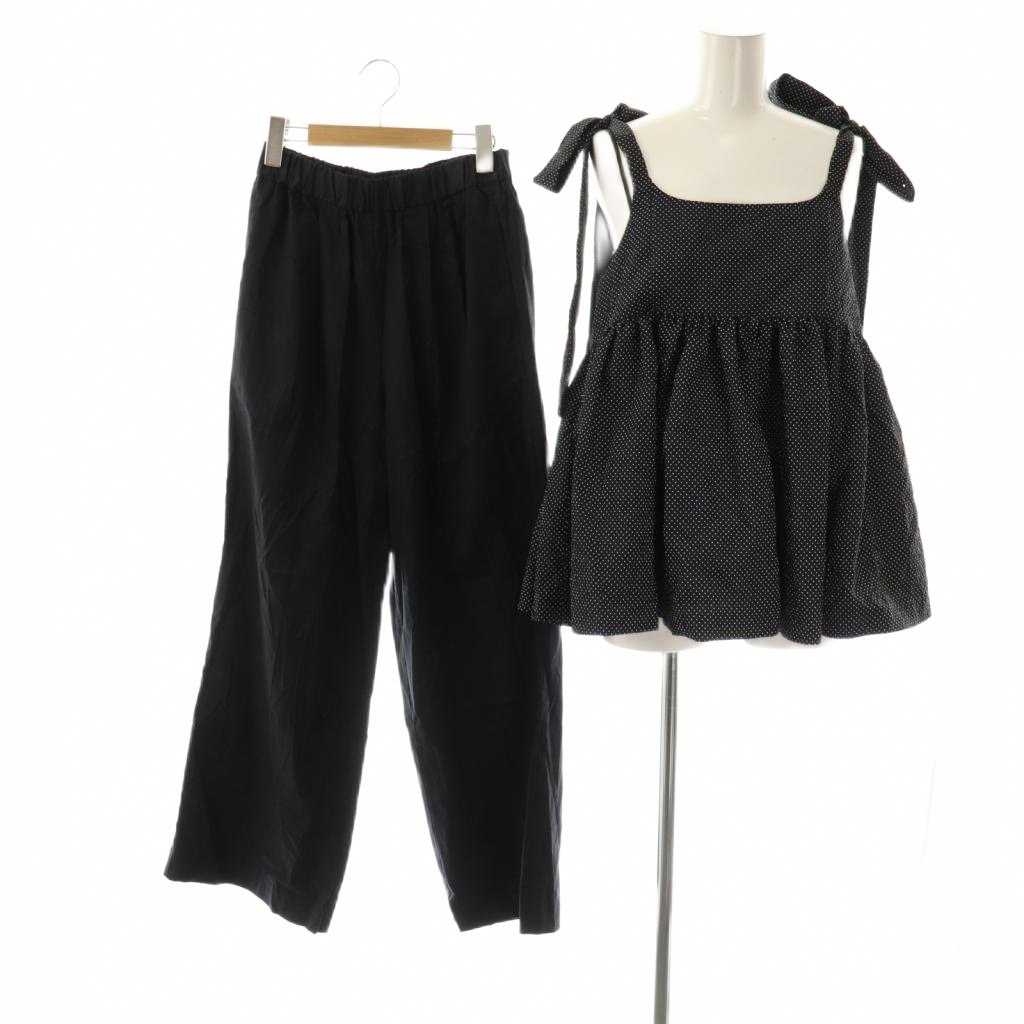 【中古】ミラオーウェン Mila Owen 25SS ペプラムブラウス×ワイドパンツ セットアップ ノースリーブ 1 ブラック ホワイト /ES ■OS レディース 【ベクトル 古着】 251222