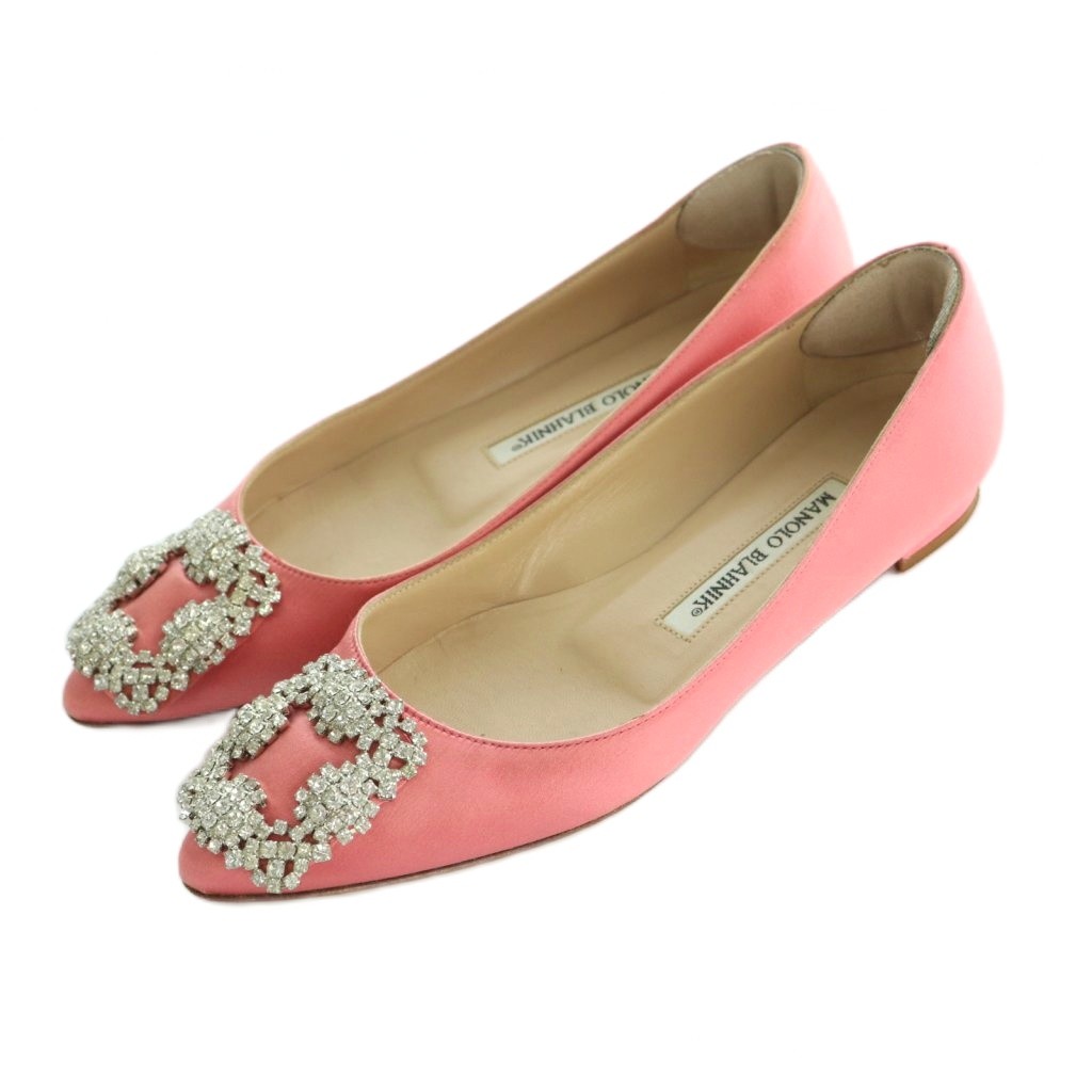 【中古】マノロブラニク MANOLO BLAHNIK ハンギシ フラットパンプス サテン ビジュー 34.5 21.5cm ピンク /MI ■OS レディース 【ベクトル 古着】 251219