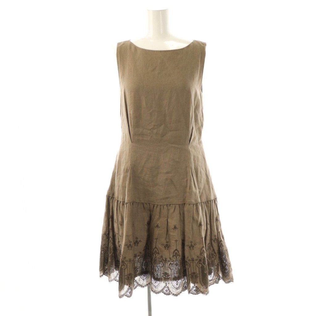 【中古】フォクシー ブティック FOXEY BOUTIQUE 34581 ドレス フォンテーヌブロー ワンピース ノースリーブ リネン 38 ブラウン /ES ■OS ■SH レディース 【ベクトル 古着】 251223