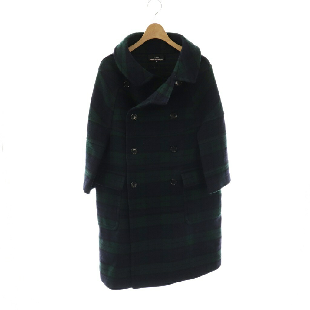 【中古】トリココムデギャルソン tricot COMME des GARCONS TH-C015 AD2011 チェック ウール コート S グリーン ネイビー /HK ■OS レディース 【ベクトル 古着】 260105