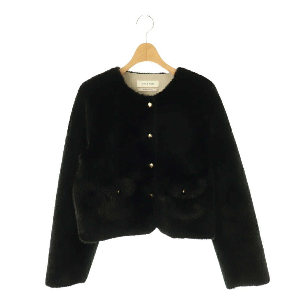 【中古】エイミーイストワール eimy istoire 25AW ゴールドボタンフェイクファージャケット 否色つや 38 黒いこと /ES ■os レディース 【ベクター 古着】 251225