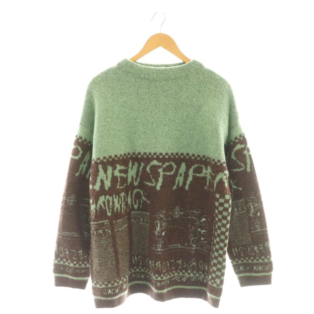 【中古】アメリ AMERI 25AW NEWS PAPER JACQUARED KNIT TOP ニット セーター 長袖 ウール F グリーン 茶 0125201810490 /NR ■OS レディース 【ベクトル 古着】 260117|ブランド古着の買取販売ベクトル