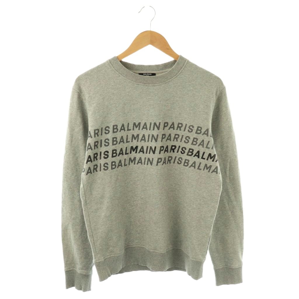 【中古】バルマン BALMAIN ロゴプルオーバースウェットトップス 調教師 長袖 綿織物 S 薄墨色 /NR ■os ■SH メンズ 【ベクター 古着】 260121 メンズファッション-スウェット・トレーナー-トップス
