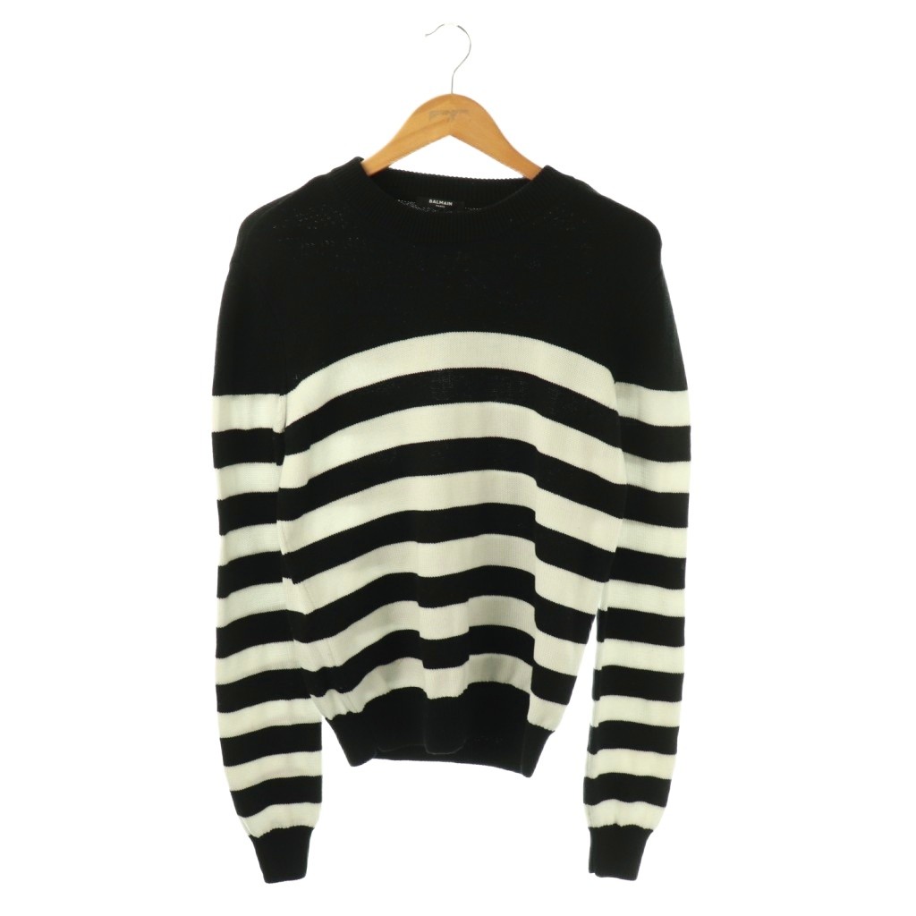 【中古】バルマン BALMAIN 3432K017 ショルダーボタン装飾ボーダーニット セーター 長袖 S 黒 白 /NR ■OS ■SH メンズ 【ベクトル 古着】 260121｜ブランド古着の買取販売ベクトル