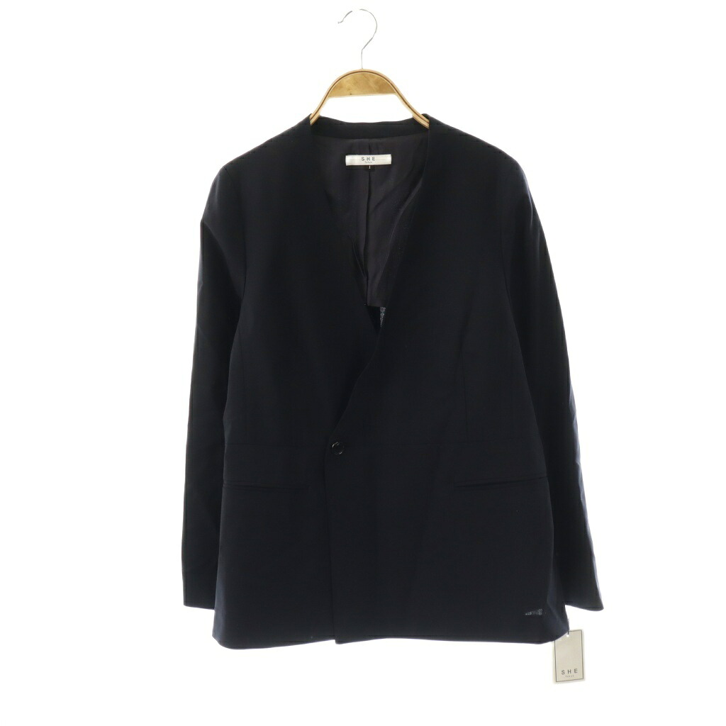 【中古】未使用品 シートーキョー SHE Tokyo Billie ノーカラージャケット 1 濃紺 ネイビー /ES ■OS ■SH レディース 【ベクトル 古着】 260219