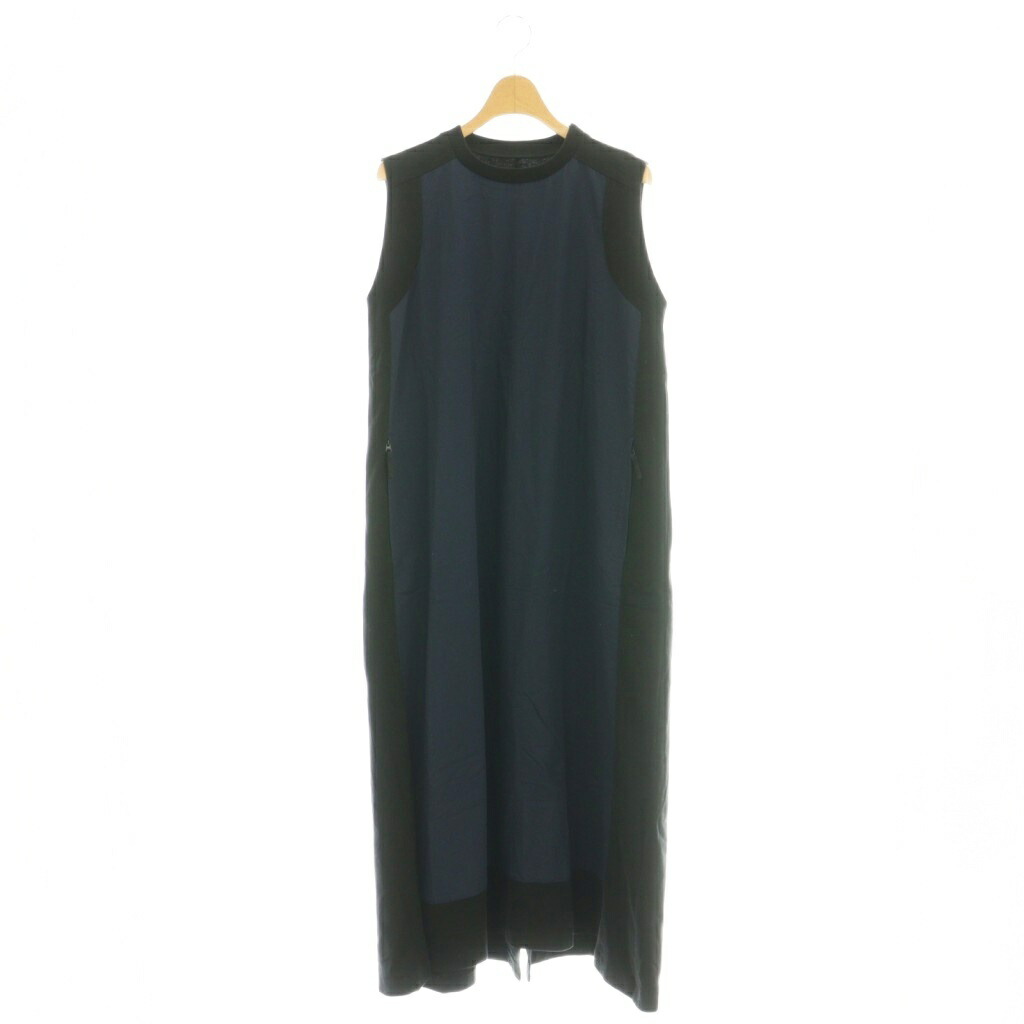 【中古】ナゴンスタンス nagonstans Thick Jersey WOVENコンビdress ワンピース longノースリーブ M 黒 紺 /NR ■OS レディース 【ベクトル 古着】 260119