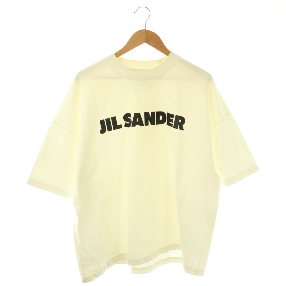 【中古】ジルサンダー JIL SANDER オーバーロゴTシャツ カットソー 七分袖 XXL オフホワイト ブラック /DO ■OS ■SH レディース 【ベクトル 古着】 260123
